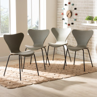 Baxton Studio AY-PC11-Beige Plastic-DC Jaden Modern and Contemporary Beige Plastic and Black Metal 4-Piece Dining Chair Set<